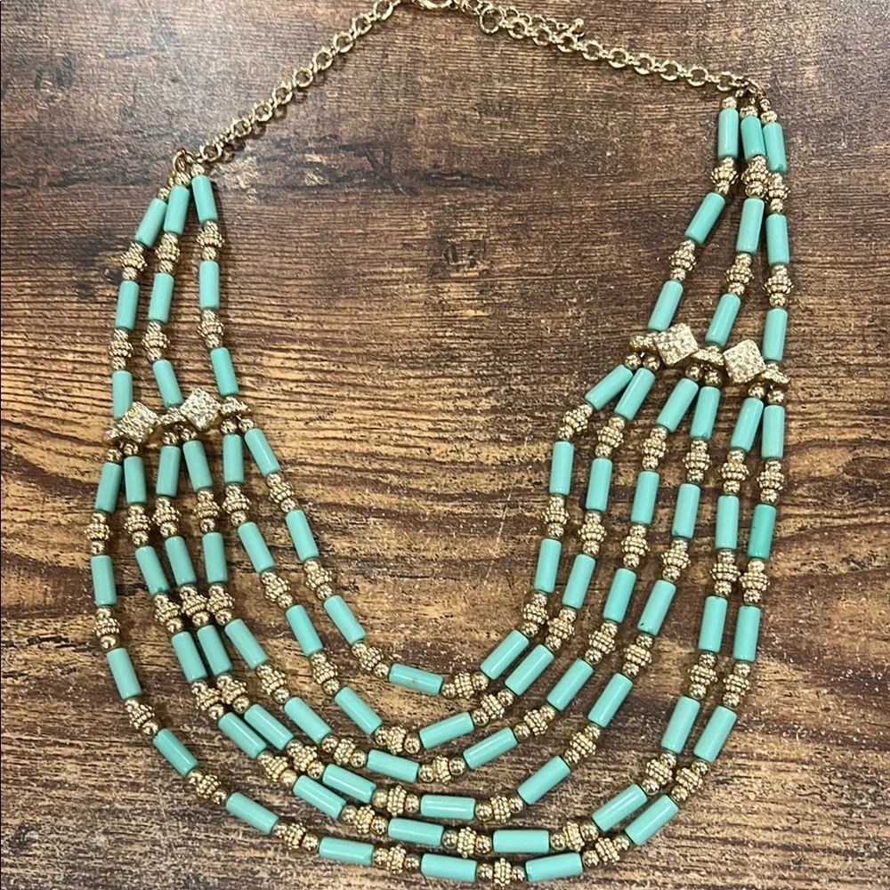 Elegant Gold and Turquoise Blue Beaded Necklace